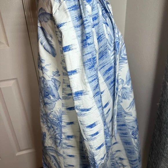 Tuckernuck Safari Toile Blue White Flare Sleeve Dress Size Small - Picture 5 of 11